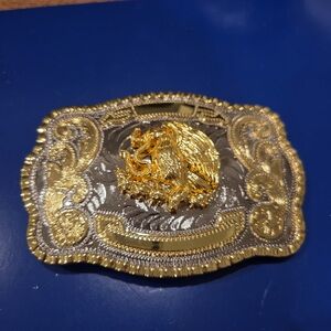 Two-Tone Gold Silver Mexican Eagle Coat of Arms Western Belt Buckle